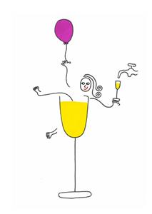 Eva Gans  Verjaardagskaart - Champagne
