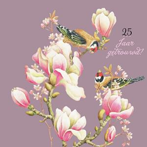 Janneke Brinkman Paarse kaart met vogels en roze bloesem