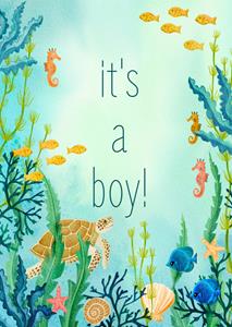 Petit Konijn  Geboortekaart - onder zee - jongen