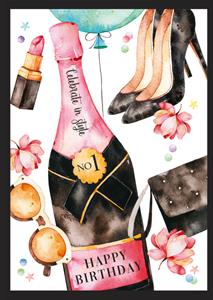 Paperclip  Verjaardagskaart - Champagne & Fashion