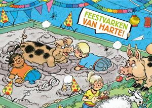 Jan van Haasteren Junior  Verjaardagskaart - Feestvarken