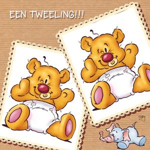 Doodles  Geboortekaart - tweeling - beer