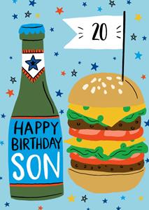 Greetz  Verjaardagskaart - Hamburger en bier