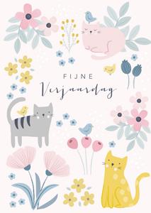 Klara Hawkins  Verjaardagskaart - kat - fleurig