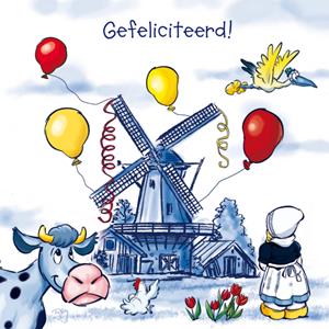 Old Dutch  Verjaardagskaart - ballon - molen