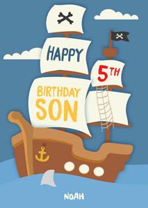 Greetz  Verjaardagskaart - piratenschip met naam