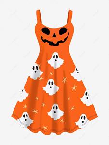 Rosegal Plus Size Halloween Smile Ghost Star Print Tank Dress