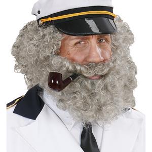 Grijze pruik kapitein met bijpassende grijze baard
