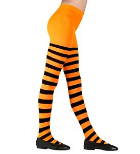 Mooie gestreepte panty voor kinderen in zwart met oranje