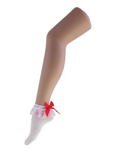 Mooie witte disco enkel sokjes met rode strik