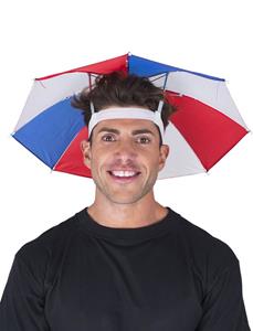 Mooie hoed met paraplu in de kleuren rood wit en blauw