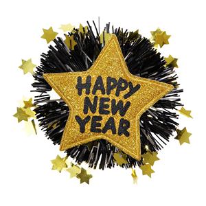 Feestartikelen: Broche happy new year goud