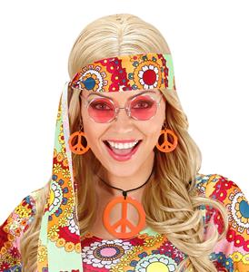 Oranje oorbellen ketting Peace Hippie