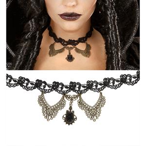 Luxe halsketting met zwarte strass steentjes voor carnaval