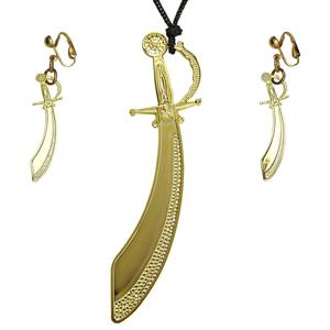 Feestaccessoires: Gouden piraten halsketting met zwaard