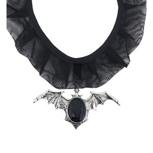 Carnavals-sieraden: Choker vleermuis met zwarte gemsteen