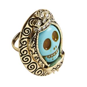 Blauwe Halloween schedel ring