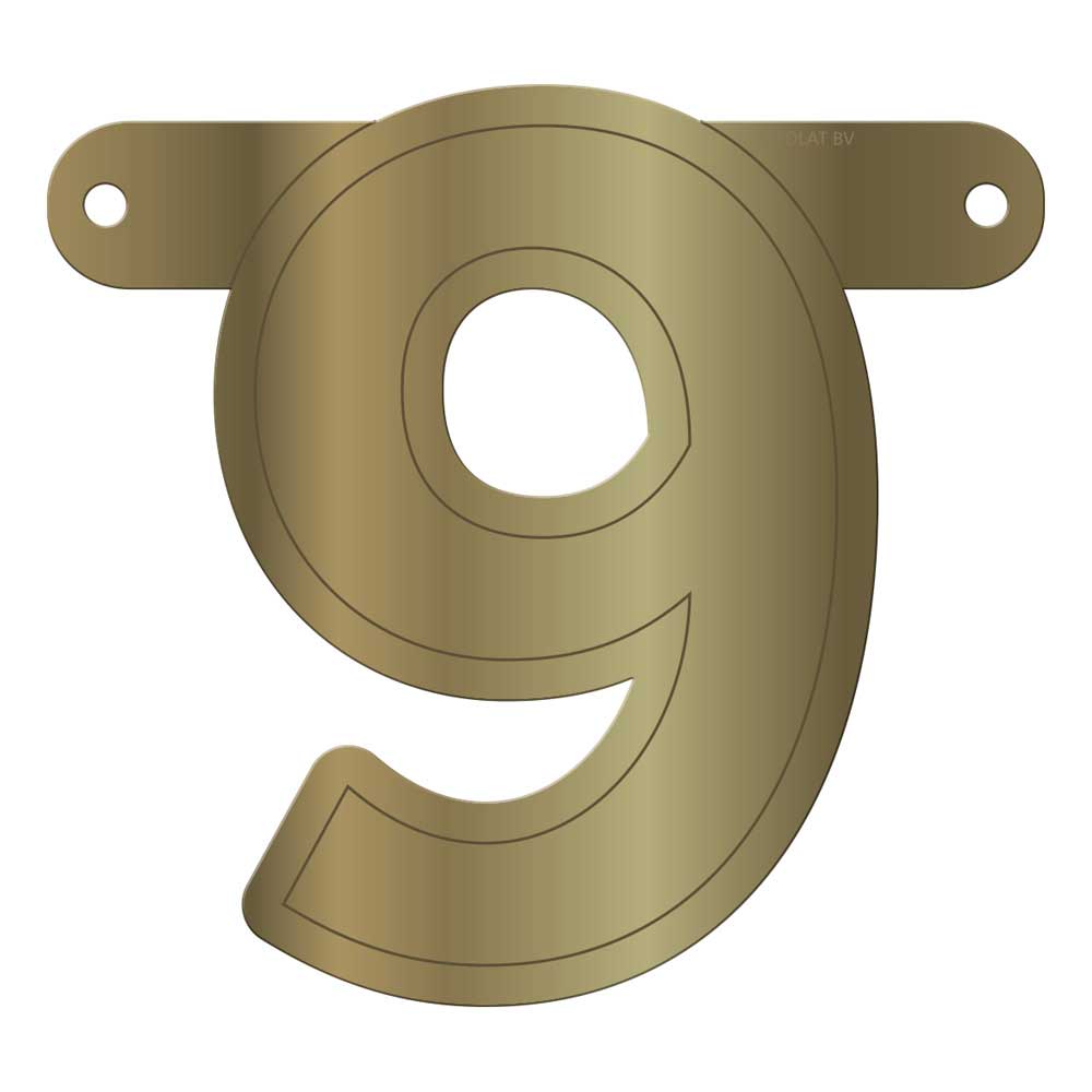 Banner letter 9 metallic goud