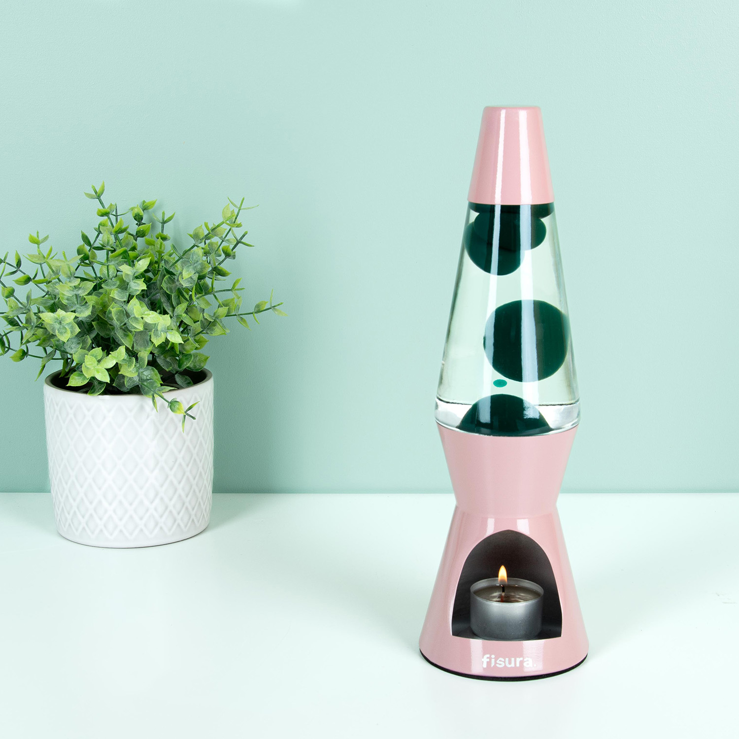 Fisura Waxinelicht Lavalamp - Roze Met Groene Lava