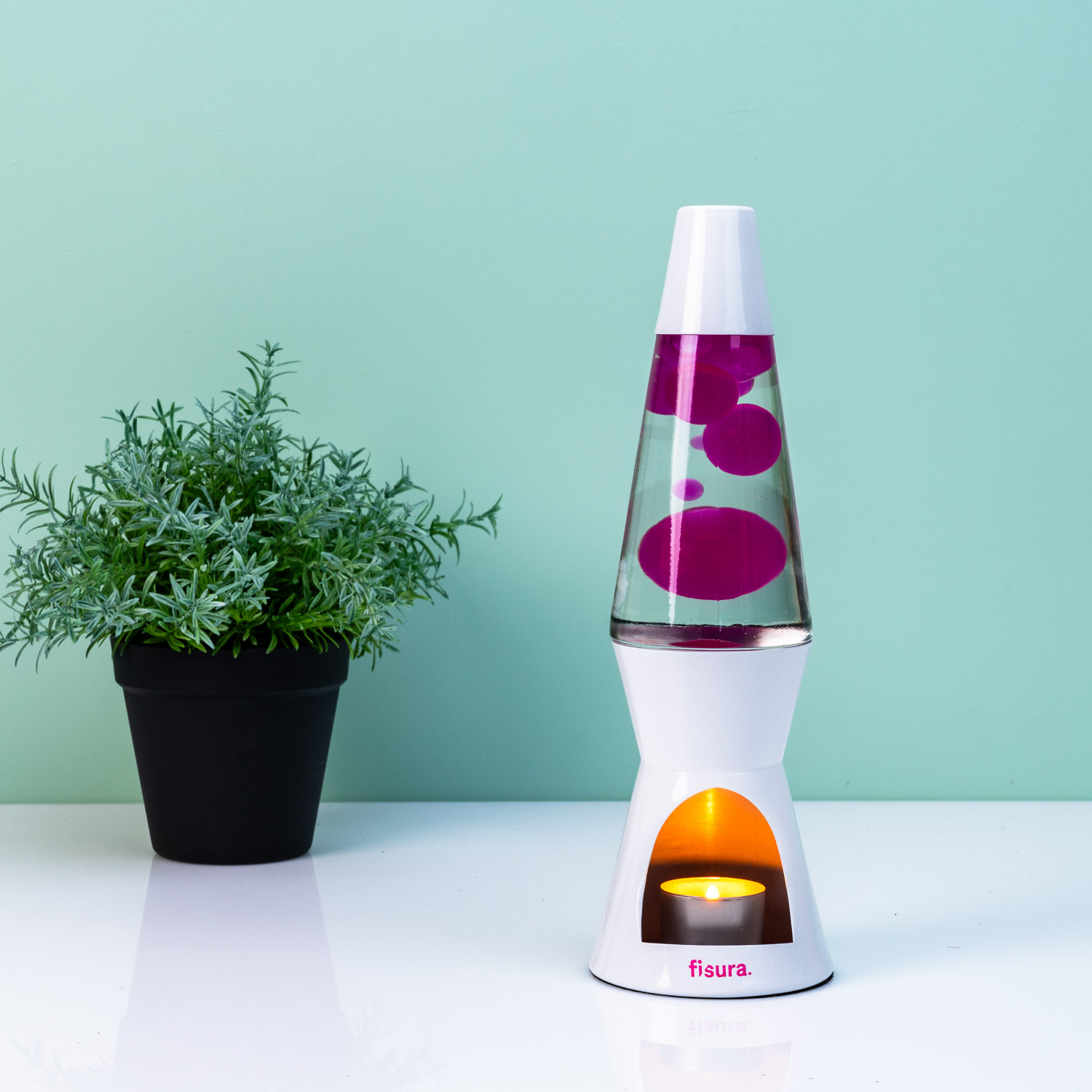 Fisura Waxinelicht Lavalamp - Wit Met Roze Lava