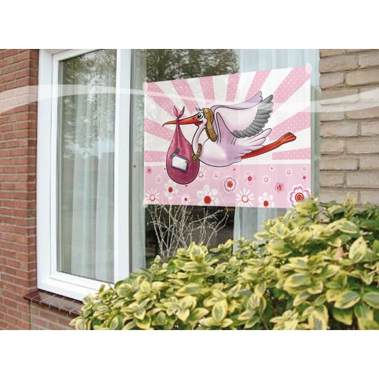 Folat Raamvlag geboorte meisje - 60 x 90 cm - babyshower - kraamversiering -