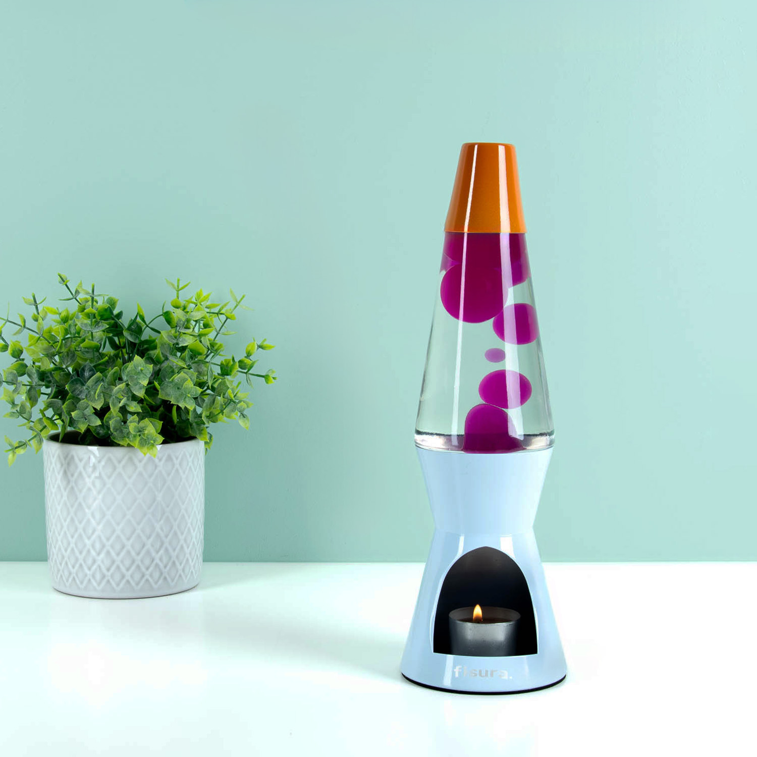 Fisura Waxinelicht Lavalamp - Blauw Met Roze Lava