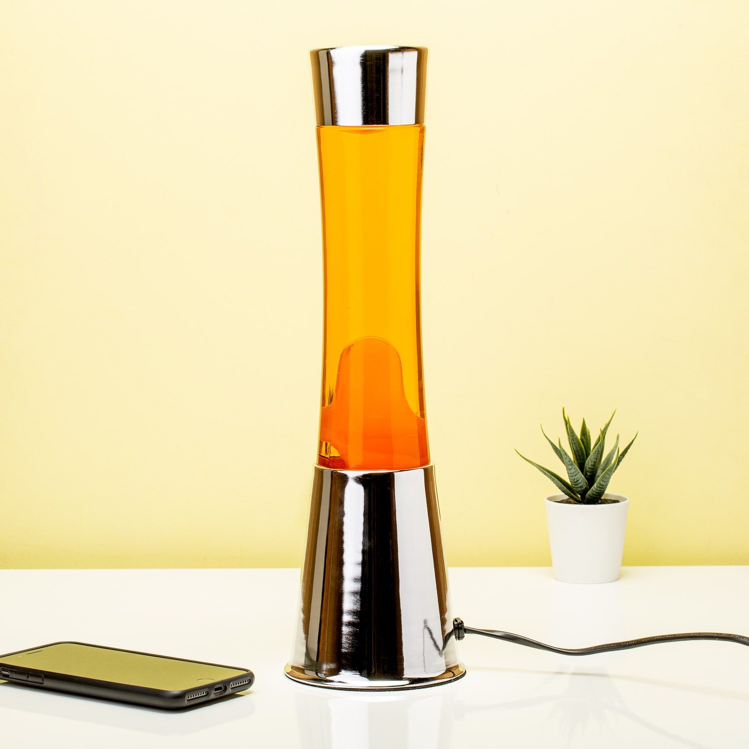 Fisura Lavalamp zilver met oranje vloeistof en oranje lava