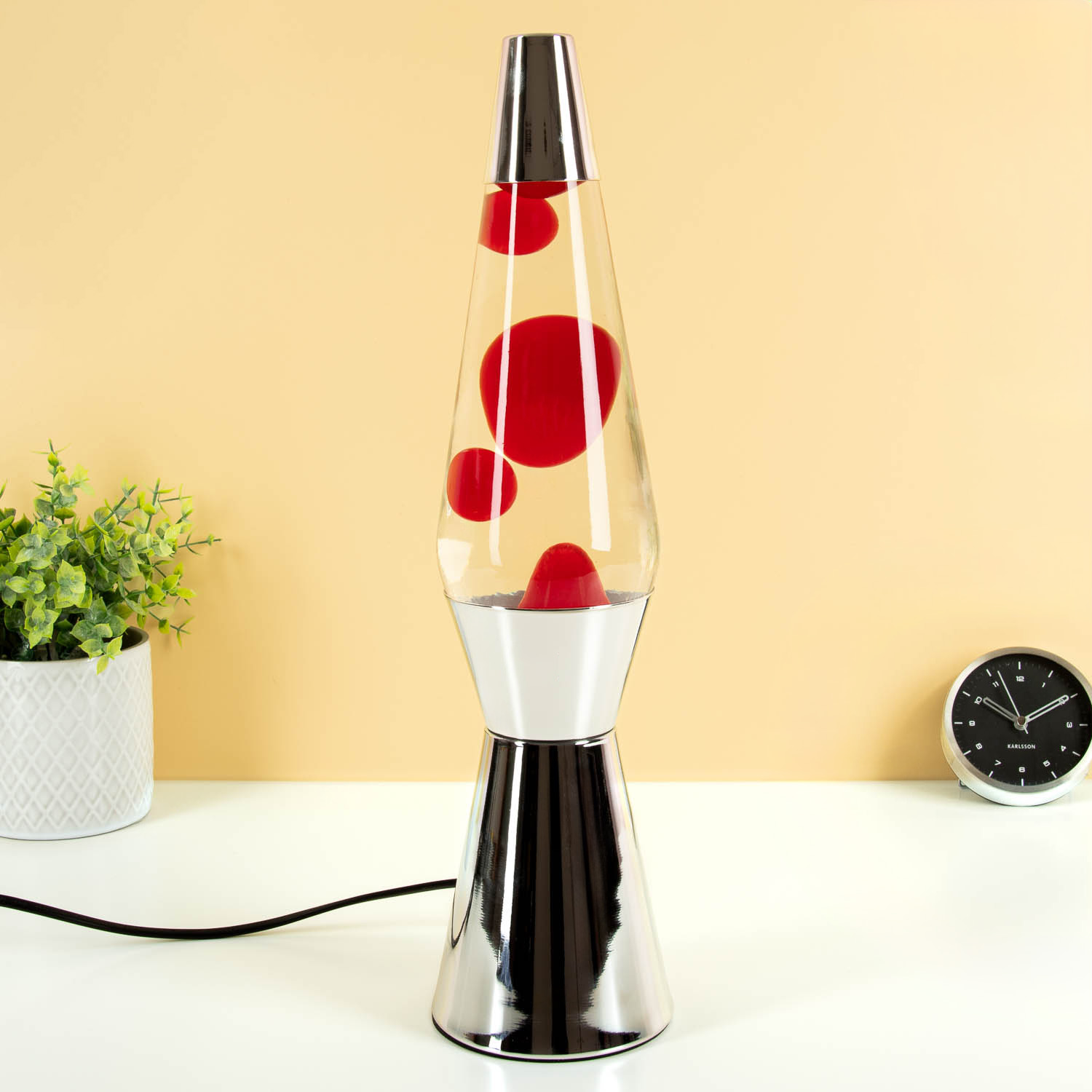 Fisura Bullet lavalamp zilver met rode lava