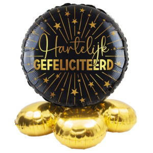 DeBallonnensite Ballon cadeau hartelijk gefeliciteerd zwart goud