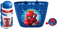 Stamp 3erSet Spiderman-Fahrradzubehör: Körbchen, Trinkflasche, Klingel blau