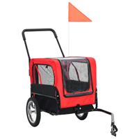 vidaXL Huisdierenfietskar 2-in-1 aanhanger en loopwagen rood en zwart