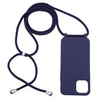 huismerk Voor iPhone 12 Max / 12 12 Pro Candy Colors TPU Beschermhoes met Lanyard(Donkerblauw)