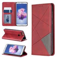 huismerk Rhombus textuur horizontale Flip magnetische lederen draagtas met houder & kaartsleuven voor Huawei P Smart (Enjoy 7S) (rood)