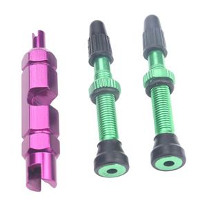 huismerk A5598 2 PCS 40mm Green French Tubeless Valve Core with Purple Disassembly Tool for Road Bike