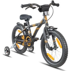 PROMETHEUS BICYCLES Kinderfahrrad 16, Schwarz-Matt Orange mit Stützrädern