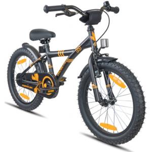 PROMETHEUS BICYCLES Kinderfahrrad 18,Schwarz-Matt Orange mit Stützrädern