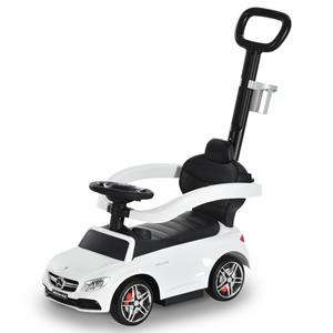 HOMCOM kinderauto kinderwagen kindervoertuig duw- en houdstang met rugleuning/beschermbeugel, loopstoeltje loopwagen voor baby's 12-36 maanden (wit)