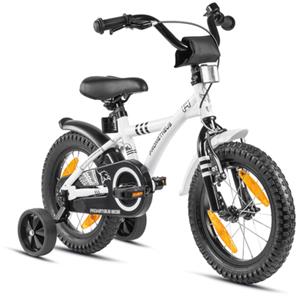 PROMETHEUS BICYCLES  Kinderfiets 14 in wit & zwart vanaf 3 jaar met zijwieltjes