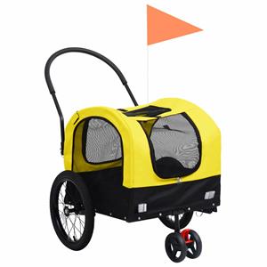 VidaXL Huisdierenfietskar 2-in-1 Aanhanger Loopwagen Geel En Zwart