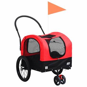 VidaXL Huisdierenfietskar 2-in-1 Aanhanger Loopwagen Rood En Zwart
