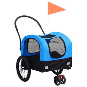 VidaXL Huisdierenfietskar 2-in-1 Aanhanger Loopwagen Blauw En Zwart