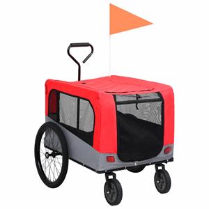 VidaXL Huisdierenfietskar 2-in-1 Aanhanger Loopwagen Rood En Grijs