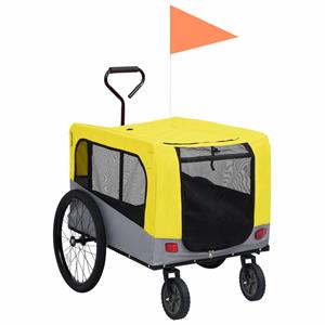 VidaXL Huisdierenfietskar 2-in-1 Aanhanger Loopwagen Geel En Grijs