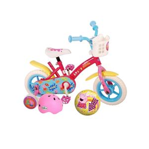 Volare Kinderfiets Peppa Pig - 10 inch - Doortrapper - Inclusief fietshelm & accessoires