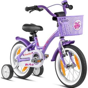 Prometheus Bicycles Kinderfiets 14'' vanaf 3 jaar met zijwieltjes in paars & wit