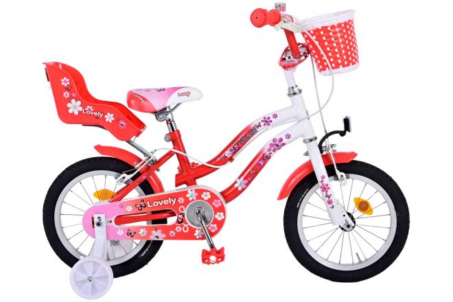 Volare Kinderfahrrad Lovely für Mädchen 14 Zoll Kinderrad Rot Weiß Fahrrad
