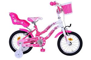 Volare Kinderfahrrad Lovely für Mädchen 14 Zoll Kinderrad Rosa Weiß Fahrrad