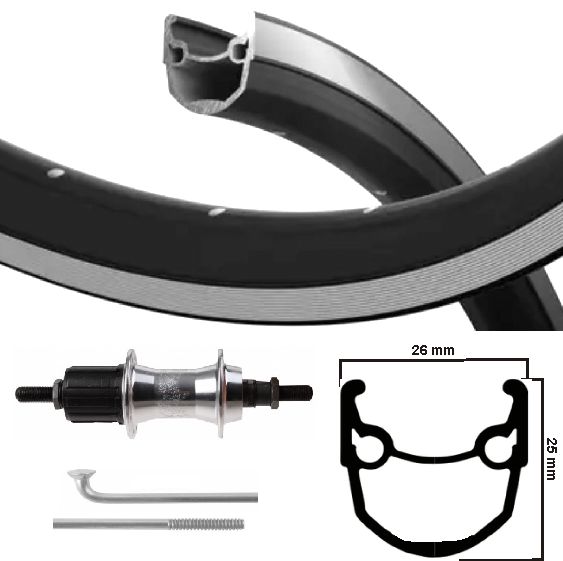 Kgs Achterwiel 28 inch (622) stratos zwart / zilver cassette 8/9 sp vaste as