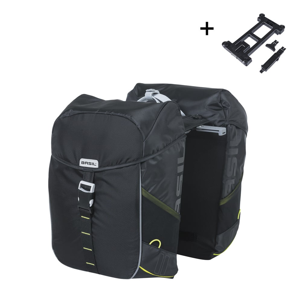 Basil Dubbele Fietstas Miles MIK 2.0 32L Black/Lime