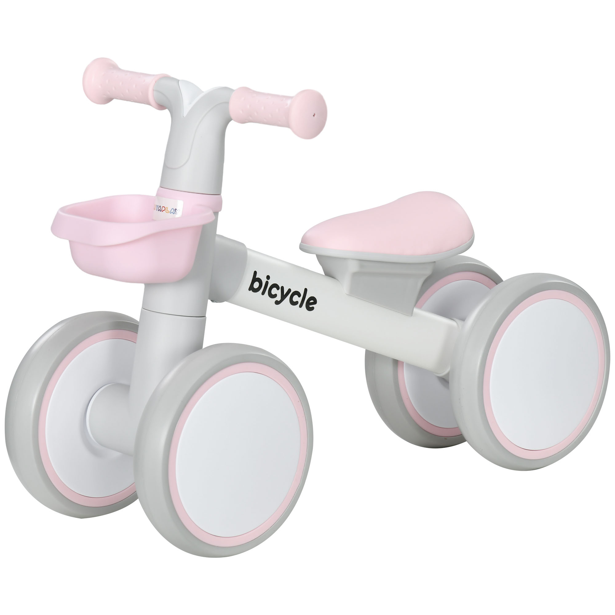 AIYAPLAY loopfiets, driewieler, veilig en stabiel, verstelbare zitplaats, geruisloze wielen, 56 x 27 x 39 cm, roze/wit | Aosom.nl